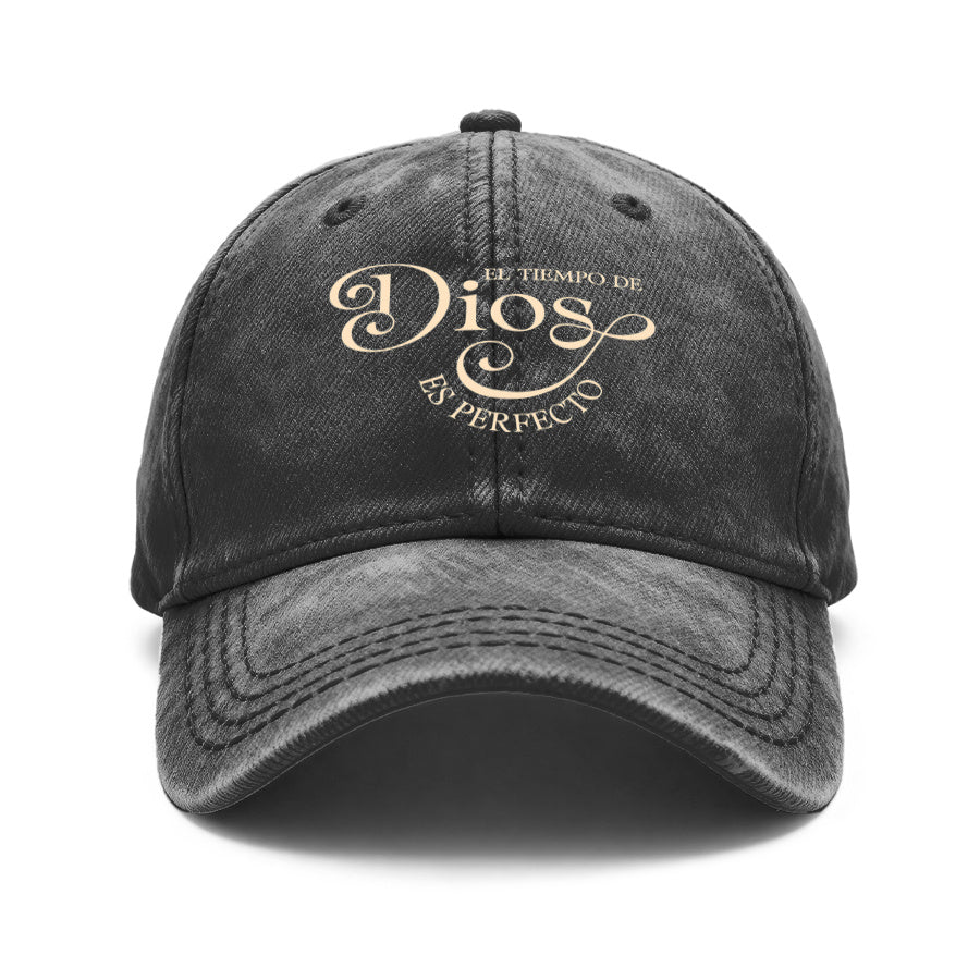 Vintage Washed Unisex Baseball Cap, Decorated with Christian Spanish Embroidery "El Tiempo De Dios", Adjustable Fit, Suitable for Men And Women, Ideal As a Church Faith Gift, for Outdoor Activities, And Everyday Casual Wear, Suitable for a