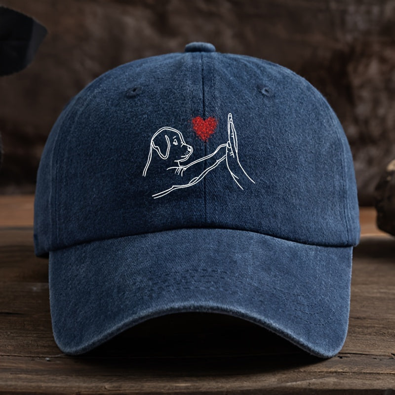 Men's Baseball Cap - Minimalist Dog Lover Hat with High-Five & Heart Graphic, Lightweight Textile for Everyday & Special Events - Perfect Gift for Pet Owners (Black), Dog Hat, Casual Headwear, Playful Design, Durable Construction, Stylish Headwear, Outdoo