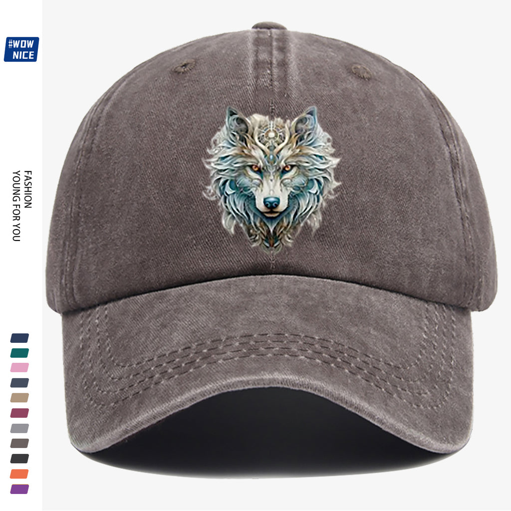 1pc Wolf Head Art Print Baseball Cap, Personalized Animal Pattern Design, Unisex Duckbill Hat, Wearing Makes You Look Slimmer And Smaller Face, Adjustable Size, Fashion Street Style, Daily Casual Versatile, Outdoor Activities, Shopping, Parties