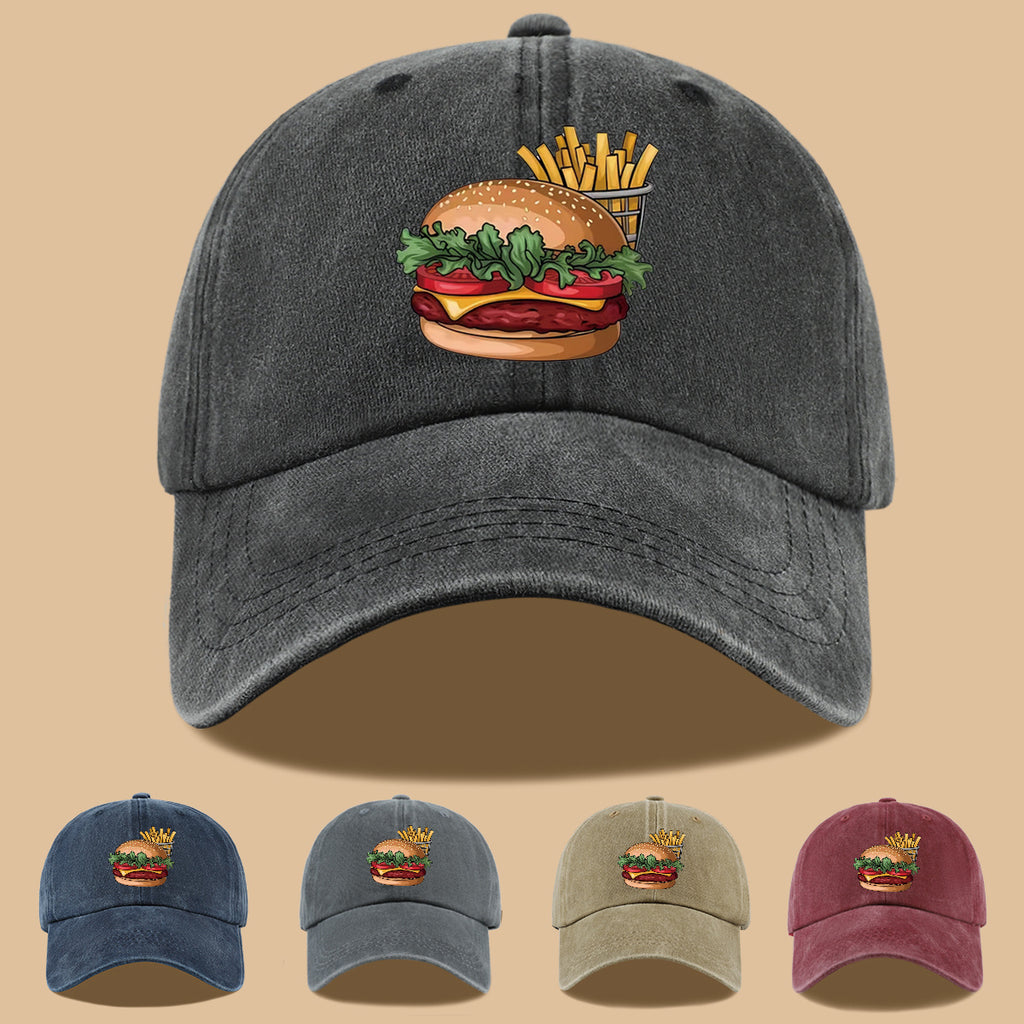 1pc Cartoon Style Food Illustration Fun Printed Full Hamburger Baseball Cap Lightweight Comfortable Breathable Sun Hat Fashion Easy Beautiful Men And Women Baseball Cap Adjustable Size Truck Driver Dad Hat Mom Beach Vacation Hat Suitable for Outdoor
