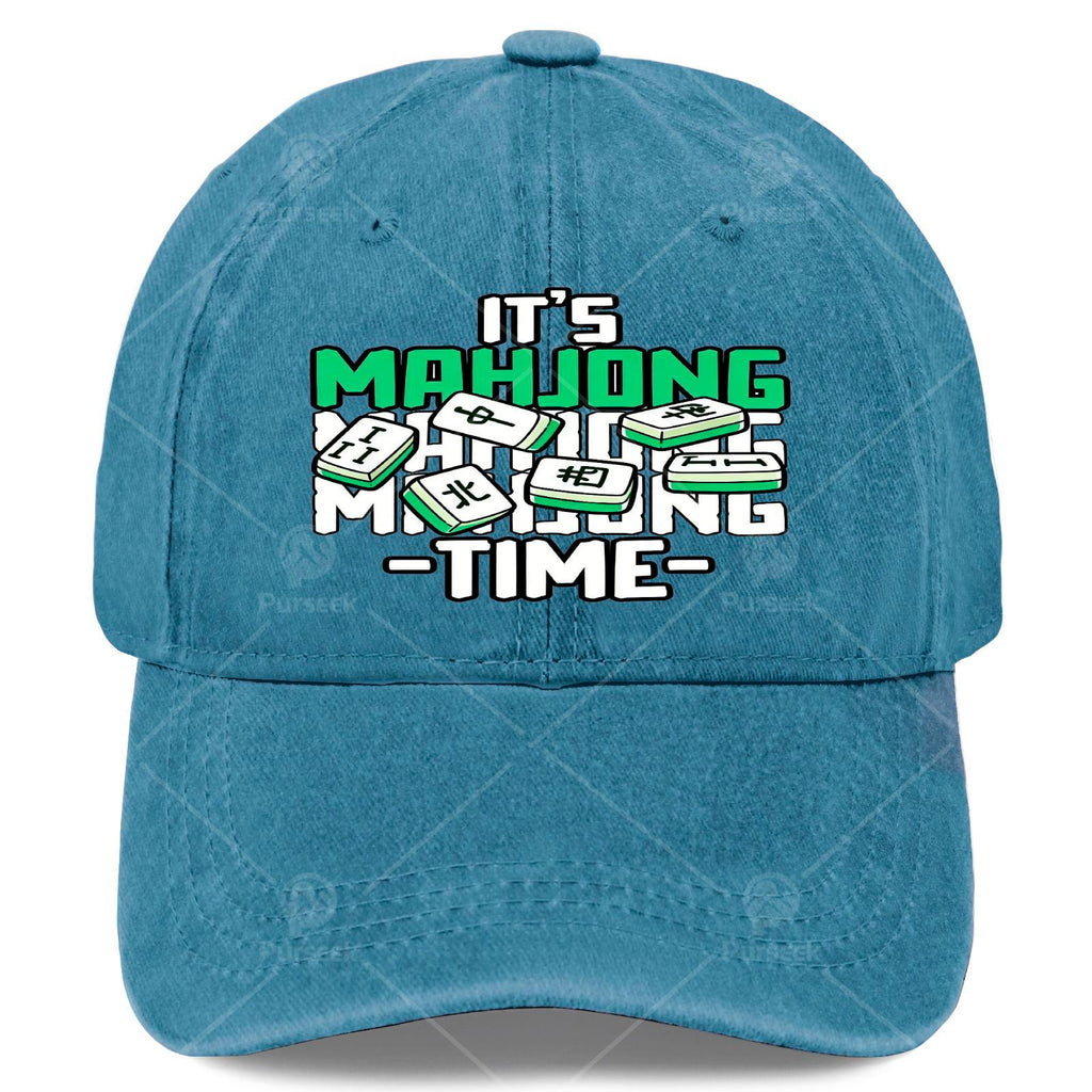 It'S Time for Mahjong, a Tile Game Player, Unisex Soft Washed Baseball