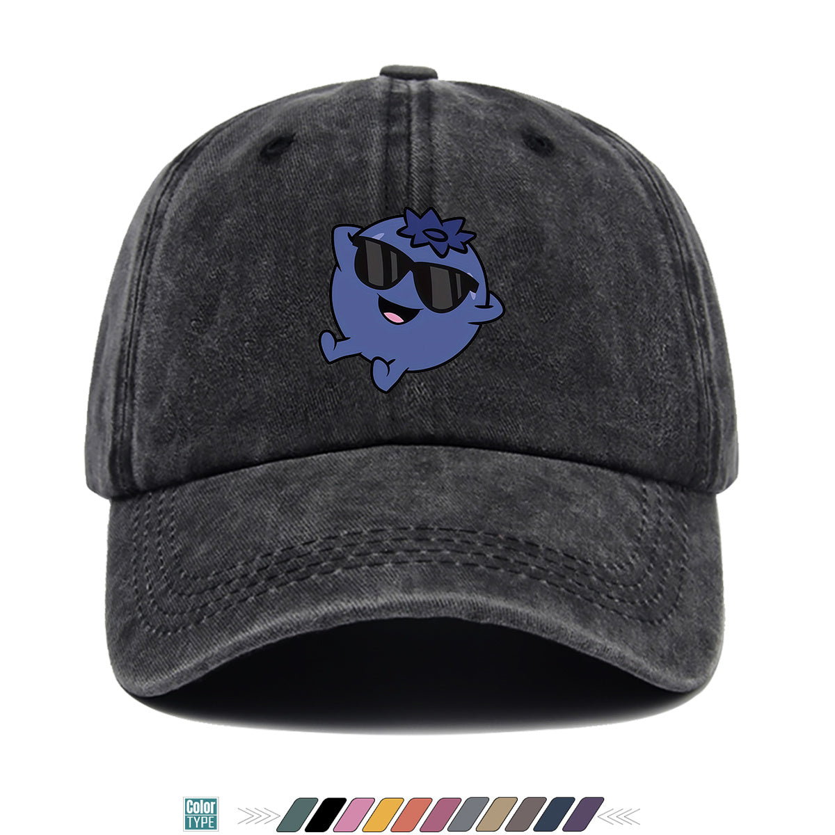 1pc Cartoon Blueberry Pattern Baseball Cap, Fun Sunglasses Flower Decoration, Comfortable And Breathable Sun Hat, Fashionable Cute Unisex Adjustable Dad Hat, Outing Hat, Best Friend Shopping Hat, Suitable for Picnics, Amusement Parks, Hiking