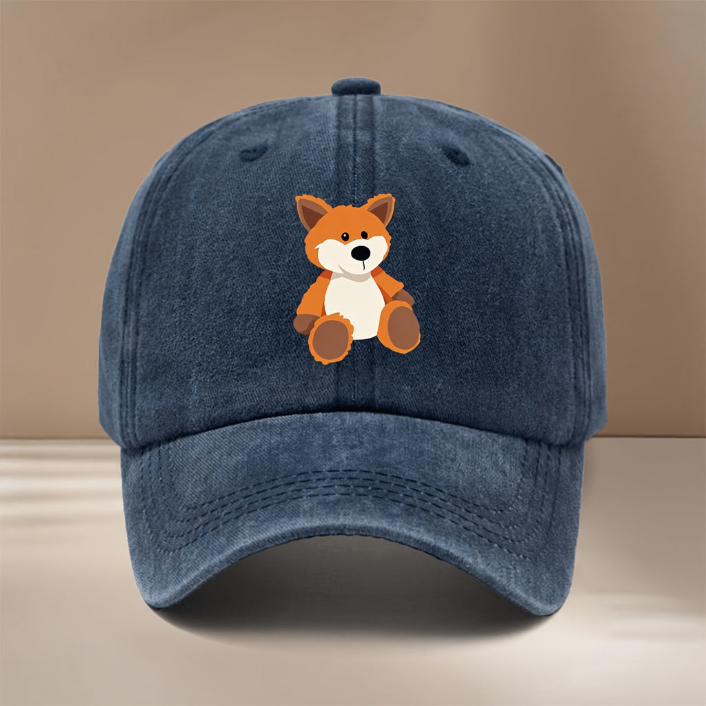 This Is a Lightweight And Fashionable Adjustable Size Baseball Cap with Cute Fox Pattern, Unisex Casual Easy Curved Brim Hat for Outdoor Sports, Dining, Camping, Comfortable Trendy Hip-Hop Cap, Sports Event Support Style, Versatile Six-Panel Hat