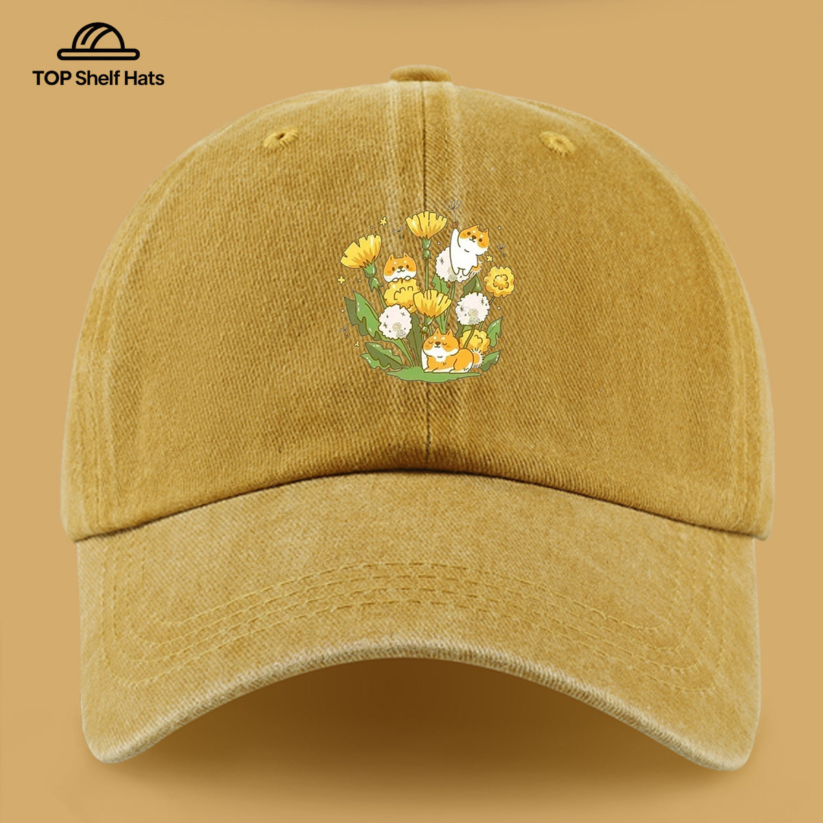 1pc Shiba Inu Dandelion Flower Patch Baseball Cap, Cute Pet Pattern Sun Hat, Fashionable Fresh And Beautiful Unisex Baseball Cap, Adjustable Size, Casual Shopping Hat, Travel Photography Hat, Suitable for Outdoor Picnics, Camping, Travel
