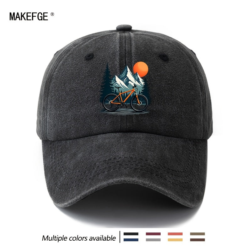 Unisex Fashion Versatile Printed Sunset Bicycle Baseball Cap, Classic Retro Washed Outdoor Lightweight Curved Cap, Trucker Hat, Suitable for Outdoor Vacation Travel Camping And Casual Occasions, Holiday Party Hip-Hop Hat
