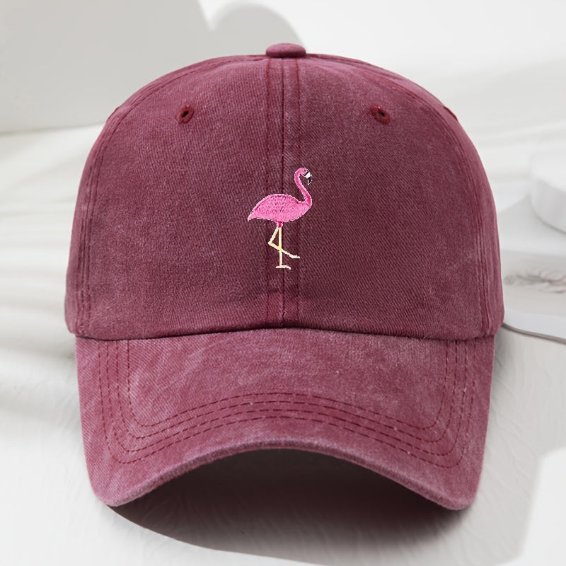 Unisex Embroidered Flamingo Soft Top Baseball Cap, Vintage Men'S Hat, Women'S Fashion Outdoor Cap with Adjustable Circumference, Suitable for Outdoor Sports, Fishing, Hiking, And Camping