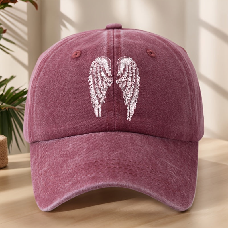 Angel Wing Printed Baseball Cap Classic Washed Distressed Retro Dad Hat Soft Comfortable Sweat-Absorbing Breathable Hat Outdoor Casual Sports Mountaineering Camping Fishing Hat Individual Street Hip-Hop Hat