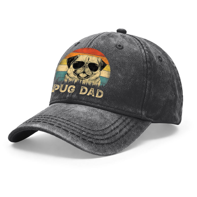 1pc Vintage Washed Baseball Suitable for Men & Women, Pug Dad Graphic Adjustable Retro Hat with Pug Dog Print, Unisex Outdoor Casual Gift for Dad, for Hikers,, Casual Attire - Design