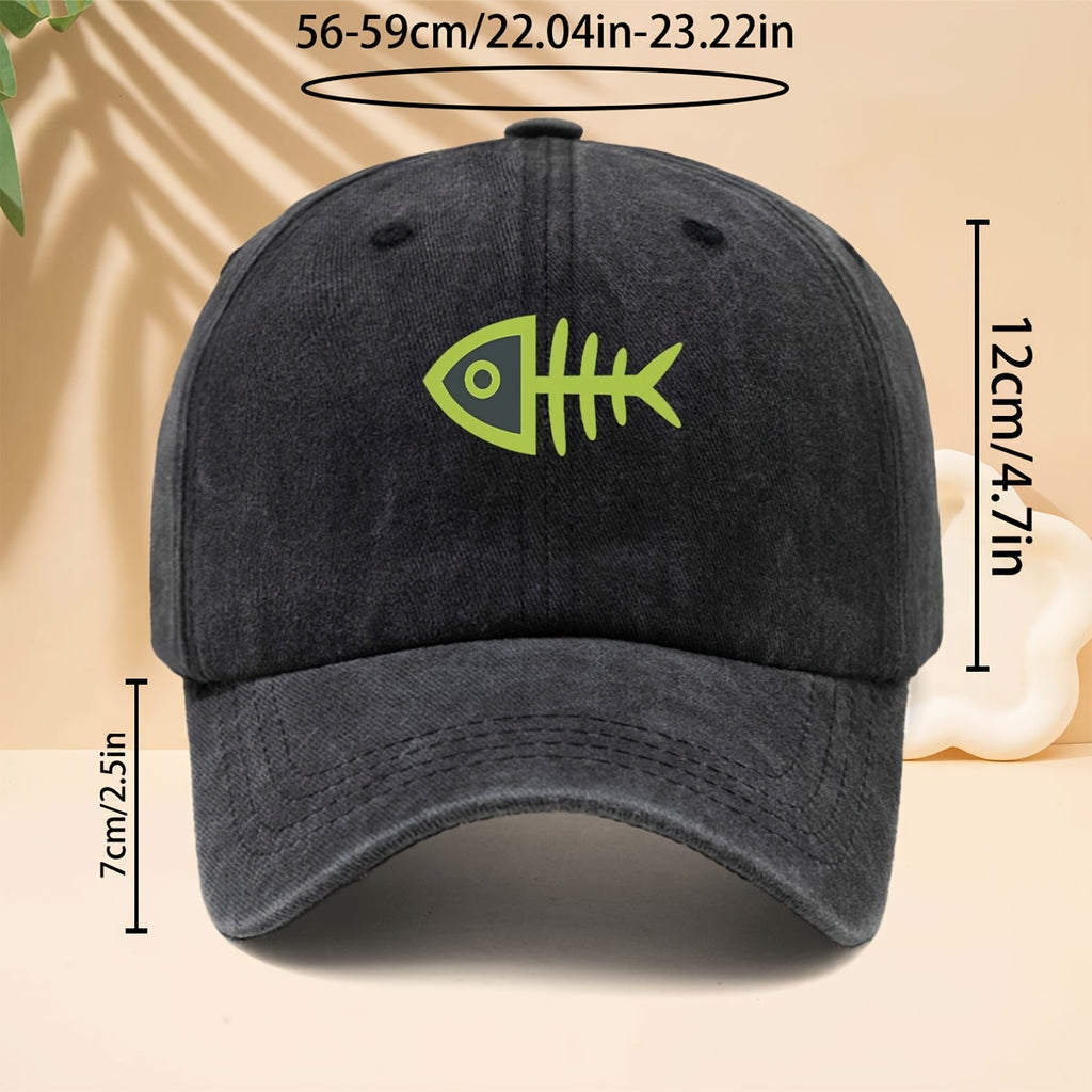 Men' & Women' Fluorescent Green Fishbone Print Trucker Hat - Adjustable Snapback Cap with Curved Brim, Soft Top Suitable for All- Outdoor, Travel, Parties, Casual Wear - Unisex Baseball Cap for Fishing Trips and Daily Use