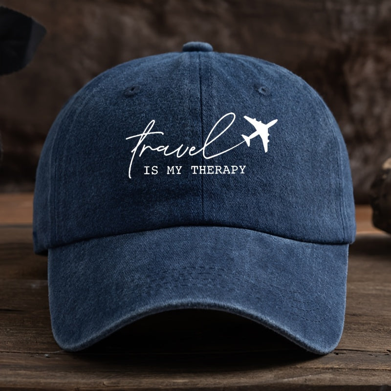Fun Letter Airplane Print Baseball Cap Classic Washed Distressed Retro Curved Brim Hat Outdoor Casual Sports Running Hiking Camping Fishing Hat Soft Comfortable Dad Hat Individual Street Rock Hip-Hop Hat