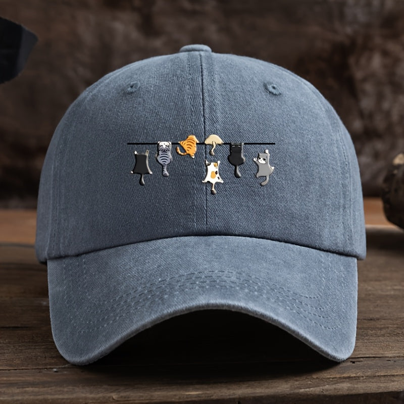 7 Cats Cartoon Print Baseball Cap Men'S Outdoor Duckbill Cap Trendy Versatile Sun Hat