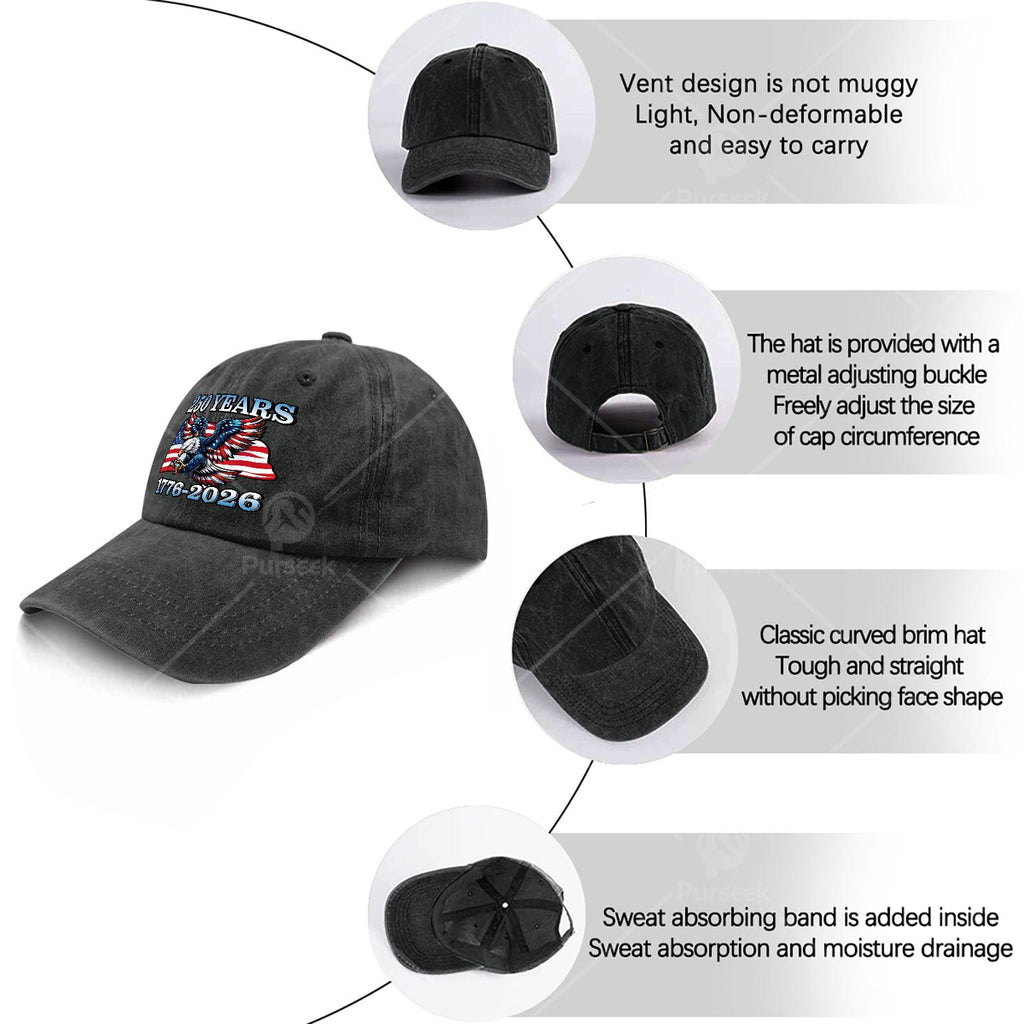 Vintage Patriotic Eagle and Flag 250 Years 17762026 Baseball Hat Unisex