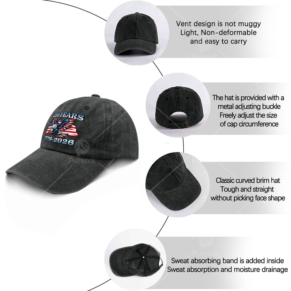 Vintage Patriotic Eagle and Flag 250 Years 17762026 Baseball Hat Unisex