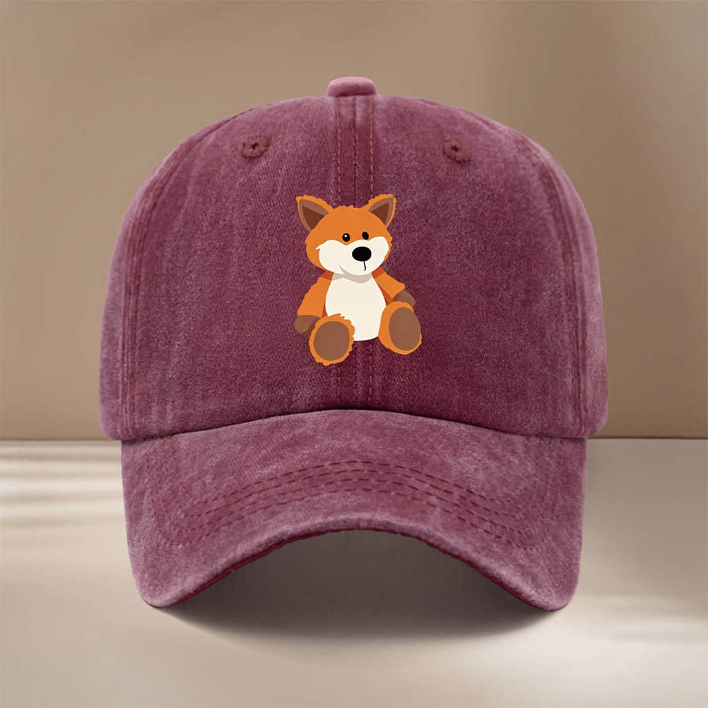 This Is a Lightweight And Fashionable Adjustable Size Baseball Cap with Cute Fox Pattern, Unisex Casual Easy Curved Brim Hat for Outdoor Sports, Dining, Camping, Comfortable Trendy Hip-Hop Cap, Sports Event Support Style, Versatile Six-Panel Hat