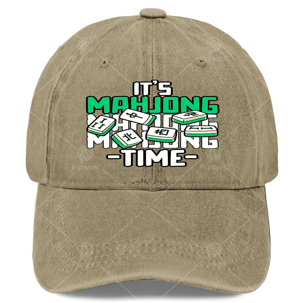 It'S Time for Mahjong, a Tile Game Player, Unisex Soft Washed Baseball