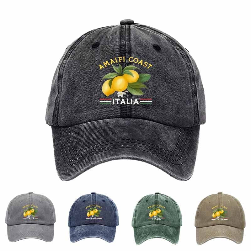 Stylish  Cap Featuring National Flag Stripes Accented with Lemon Leaf Motifs-A Must-Have for Beach Vacations.
