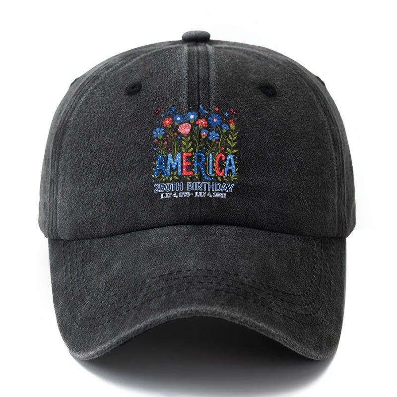 Special Baseball Cap for The 250Th Anniversary Celebration of The Founding of The United States, Unisex Printed Star And Stripe Floral Baseball Cap, Classic Retro Washed Lightweight Outdoor Curved Brim Cap, Trucker Baseball Cap, Suitable for Outdoor