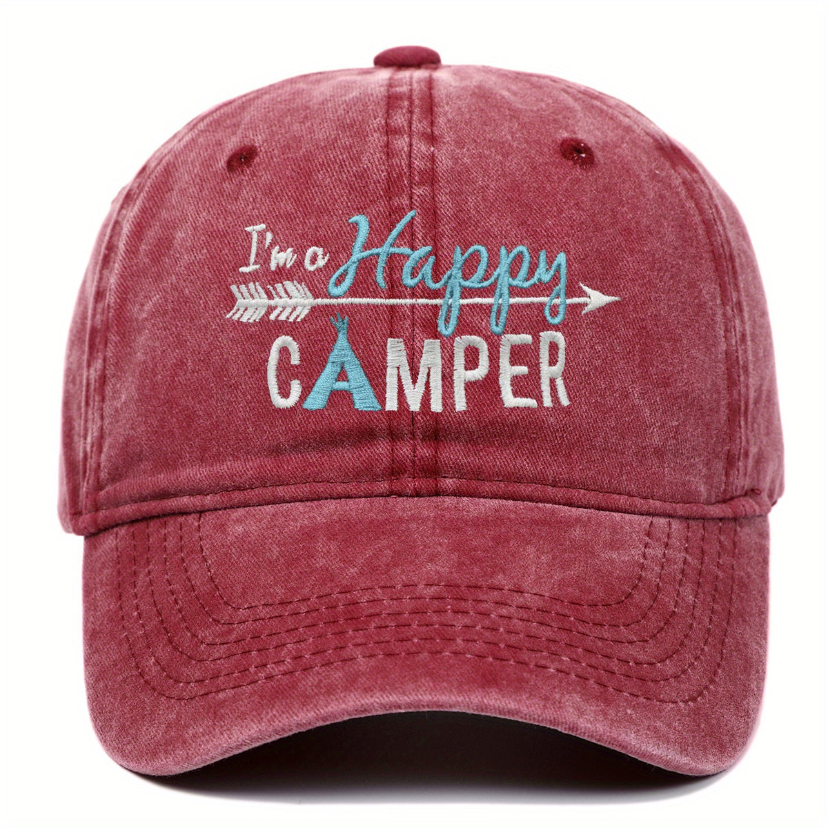 My Happy Camper Baseball Cap-Adjustable Retro Street Style Hat, Breathable Design, Multi-Color Optional Suitable for Outdoor Sports and Leisure Wear(Unisex), Camping Accessories, Adventure Equipment, Fashion Headdress