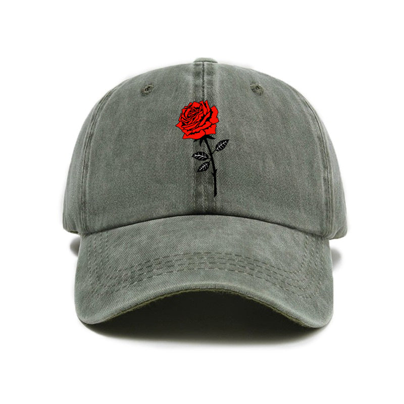 Washed Distressed Printed Baseball Cap Adult Easy Casual Style Rose Flower Print Washed Distressed Soft Top Vintage Baseball Cap Unisex All-Match Hat