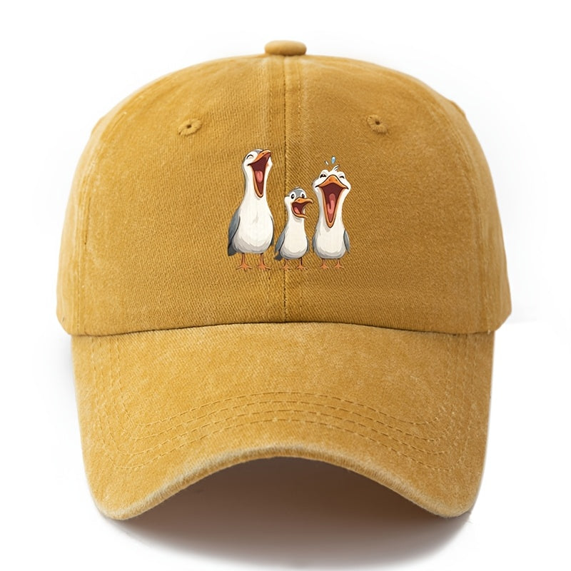 Unisex Fashionable And Versatile Printed Cartoon White Stork Baseball Cap, Classic Vintage Washed Outdoor Lightweight Curved-Brim Hat, Trucker Baseball Cap, Suitable for Outdoor Vacations, Travel, Camping, And Other Casual Occasions, Holiday Party