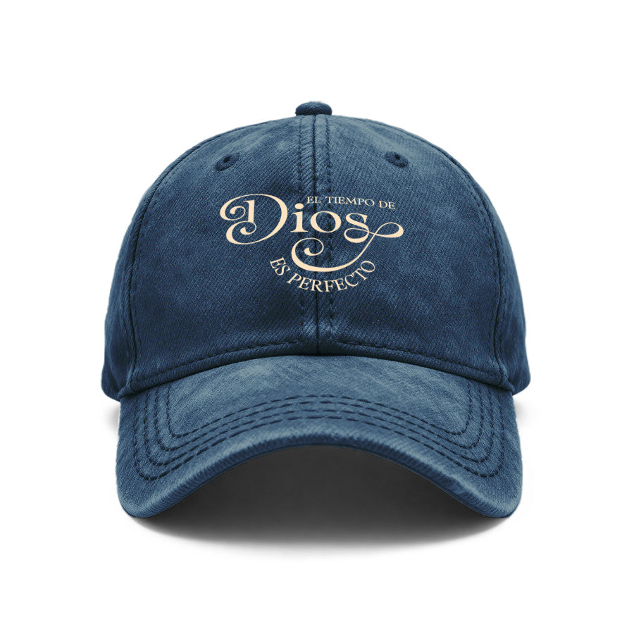 Vintage Washed Unisex Baseball Cap, Decorated with Christian Spanish Embroidery "El Tiempo De Dios", Adjustable Fit, Suitable for Men And Women, Ideal As a Church Faith Gift, for Outdoor Activities, And Everyday Casual Wear, Suitable for a