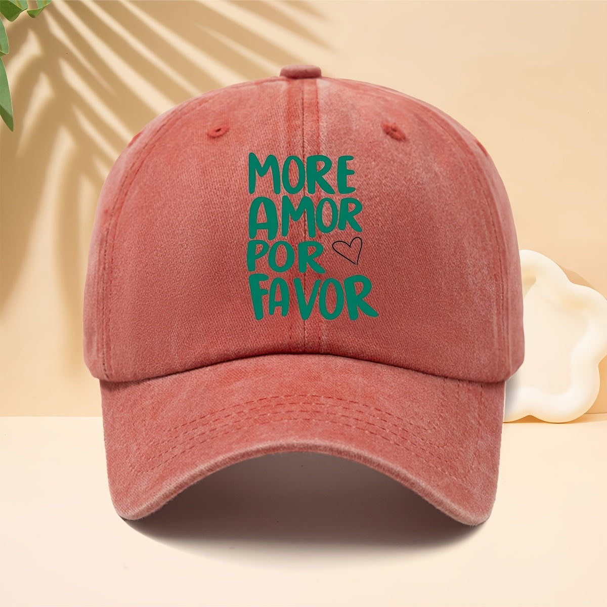 A Washed Baseball Cap with The Slogan MORE AMOR POR FAVOR, a Trucker Hat for Men And Women, a Casual Hat Suitable for All Seasons, a Six-Panel Hat with a Soft Top Design, Lightweight And Suitable for Daily Commutes, Street Style, Music Festivals