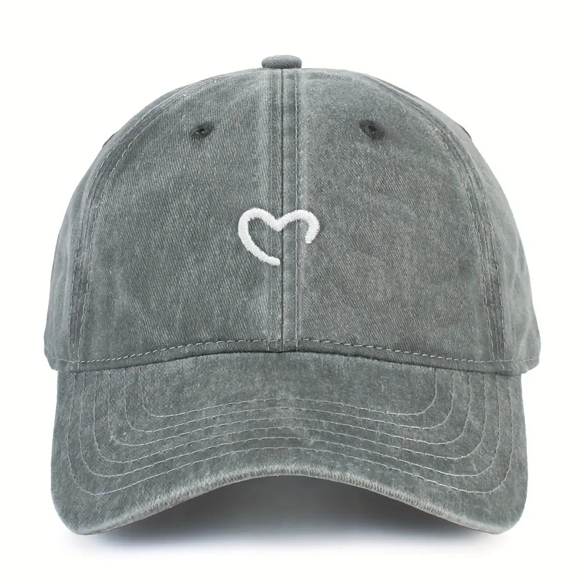 Women'S Heart-Shaped Embroidered Vintage Washed Baseball Cap, Adjustable Size, Suitable for Urban Vacation Wear