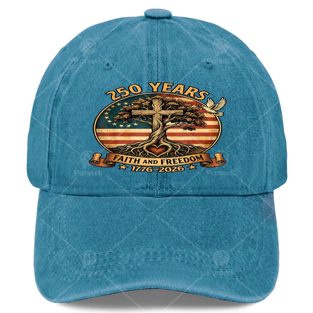 250 Years of Faith & Freedom - Christian America Baseball Cap - 250th Anniversary Commemorative - Adjustable Pull-String Cap - Suitable for Church Events, Historical Gifts & Religious