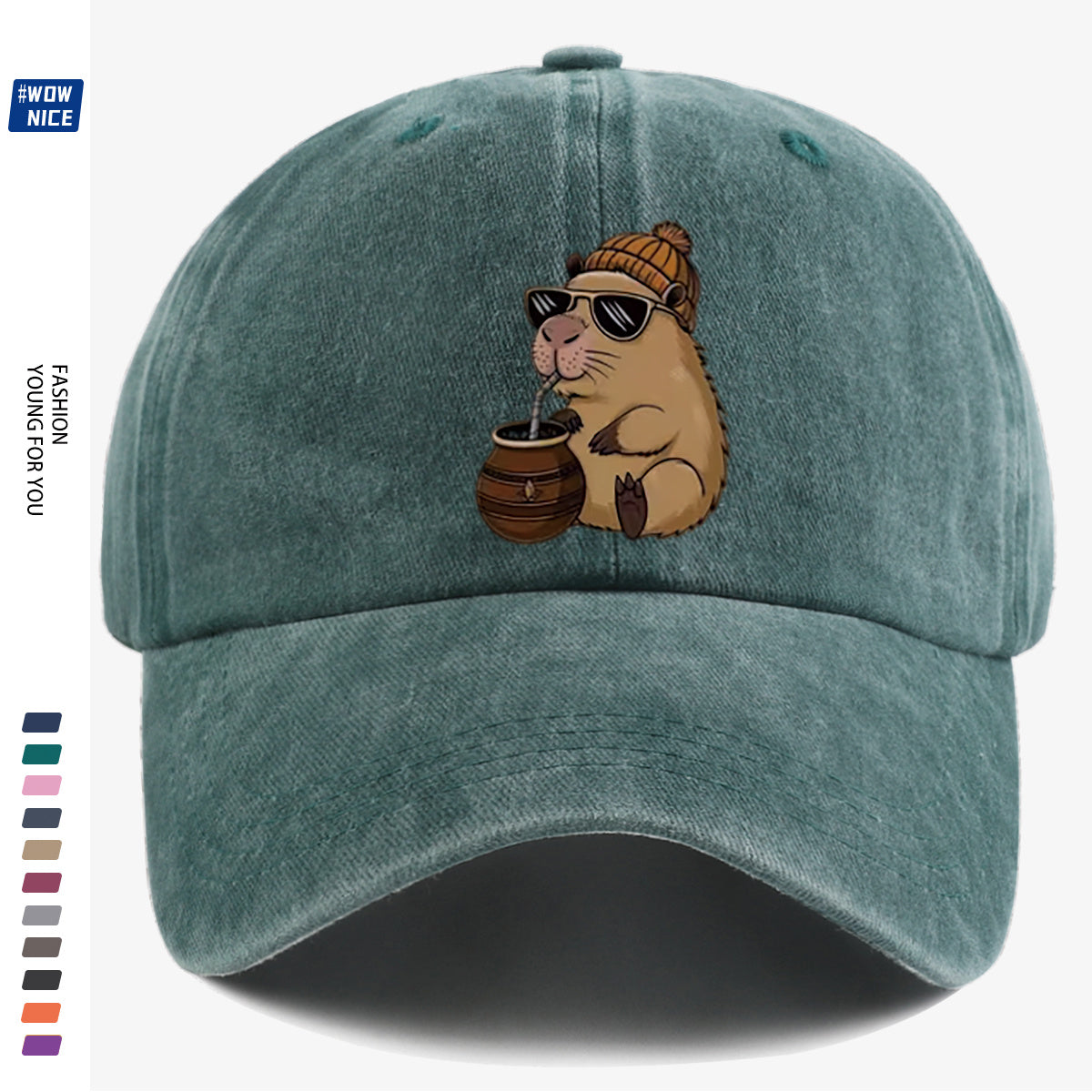 1pc Groundhog Wearing Sunglasses And Hat Drinking Beverage Fun Print Baseball Cap Unisex Slimming Fashion Casual Adjustable Size Daily Outing, Party, Travel, Shopping, Outdoor Activities All-Match Hat Holiday Birthday Gift Best Choice