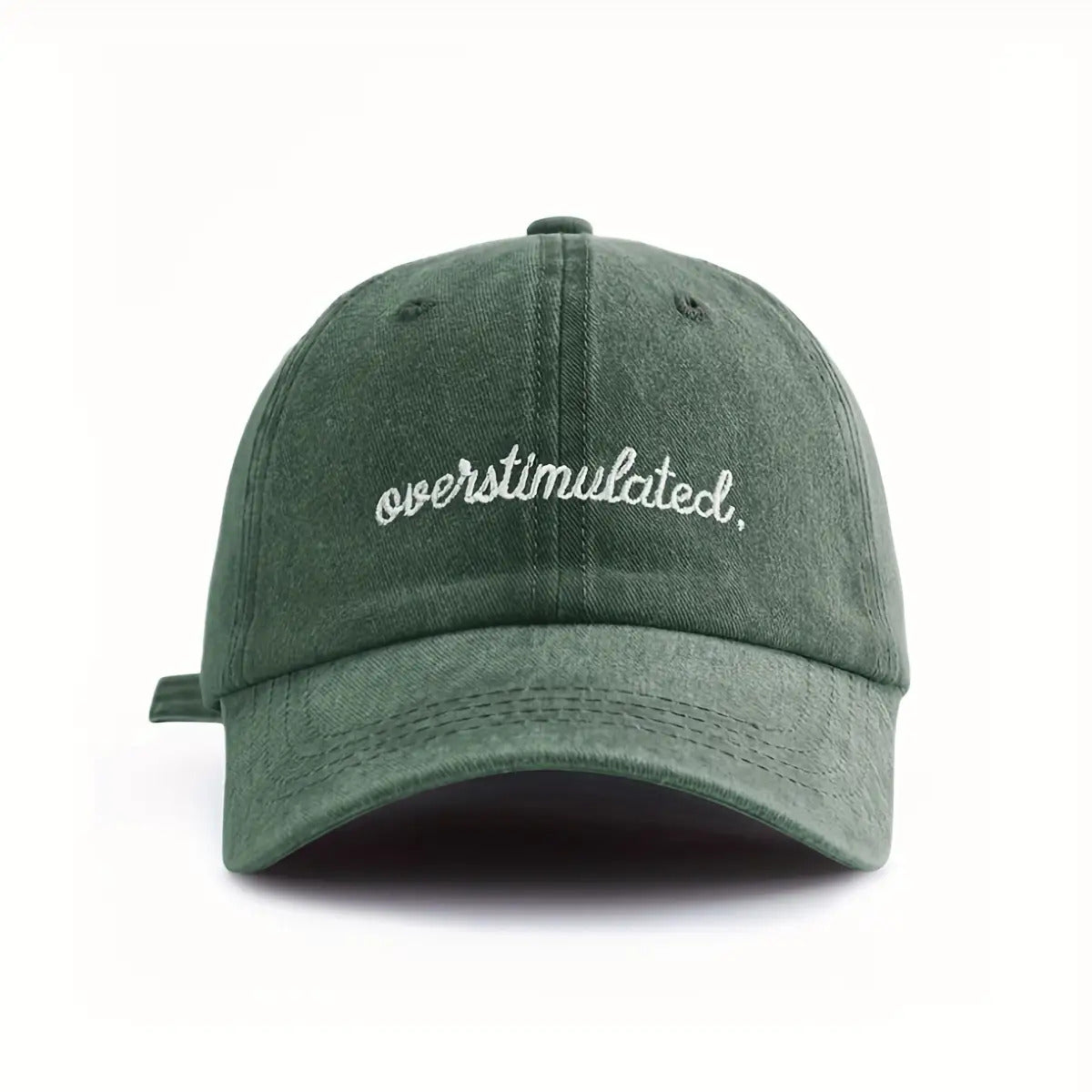 Overstimulated Embroidered Letter Women's Washed Baseball Cap, Fashionable Outdoor Retro Street Urban Style Unisex Baseball Cap Curved Brim Dad Hat Sun Hat Suitable for Vacation Beach Travel Cycling