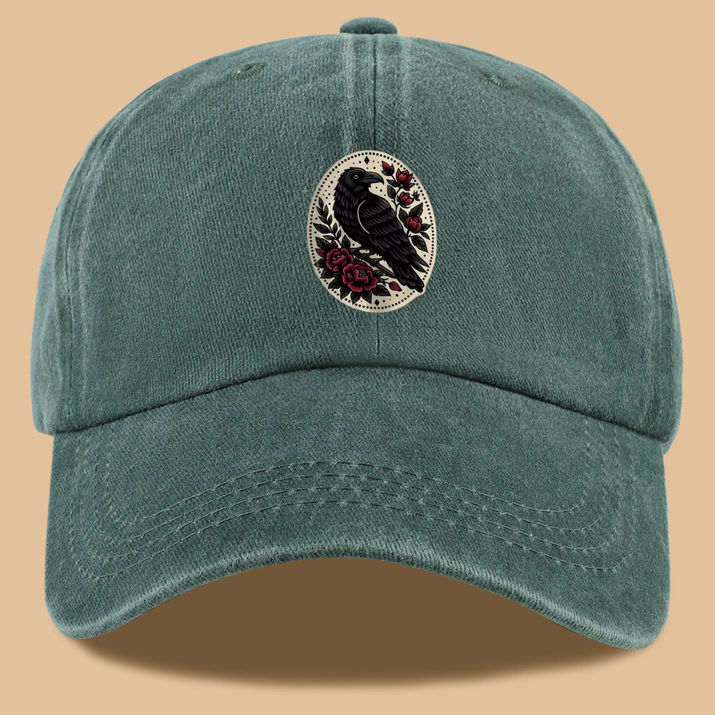 1pc 1pcs Black Crow & Red Rose Vintage Duckbill Baseball Cap - Adjustable Unisex Hat Suitable for Men & Women, Gothic Streetwear Sun Hat for Outdoor Travel, Daily Commute, Photo Shoots, Creative,,