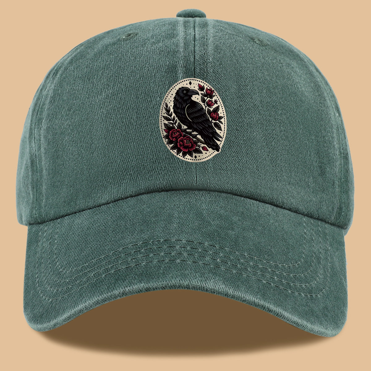 1pc 1pcs Black Crow & Red Rose Vintage Duckbill Baseball Cap - Adjustable Unisex Hat Suitable for Men & Women, Gothic Streetwear Sun Hat for Outdoor Travel, Daily Commute, Photo Shoots, Creative,,