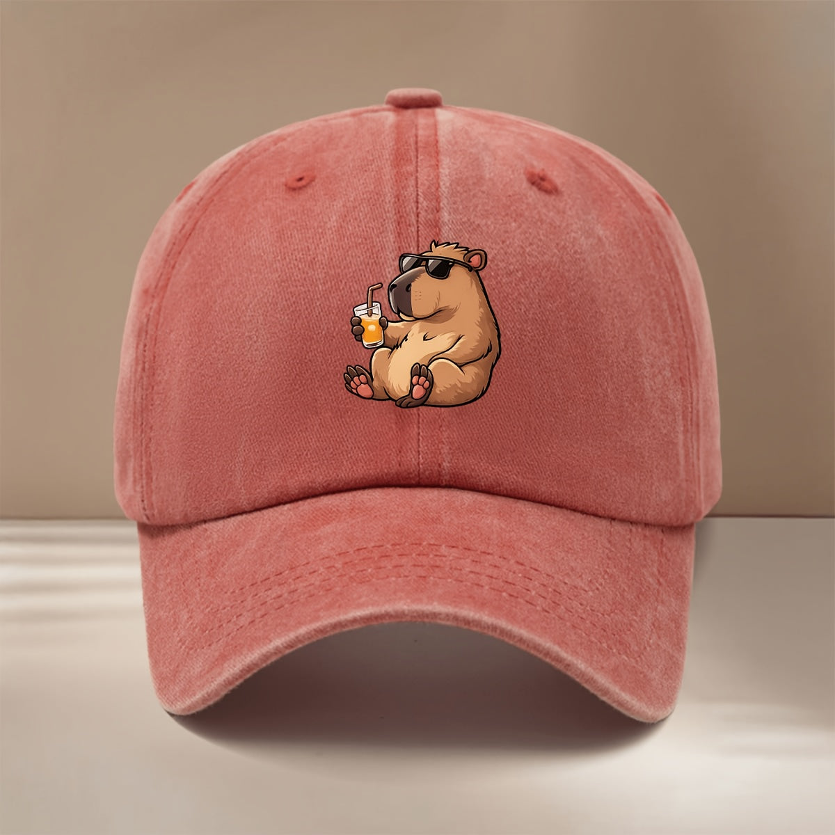 This Is a Baseball Cap with a "Drinking Guinea Pig" Graphic Print. It's Comfortable, Lightweight, and Adjustable in Size. A Six-panel Unisex Hat, This Simple and Trendy Snapback Is Perfect for Outdoor Sports, Picnics, Camping, and  Fashion