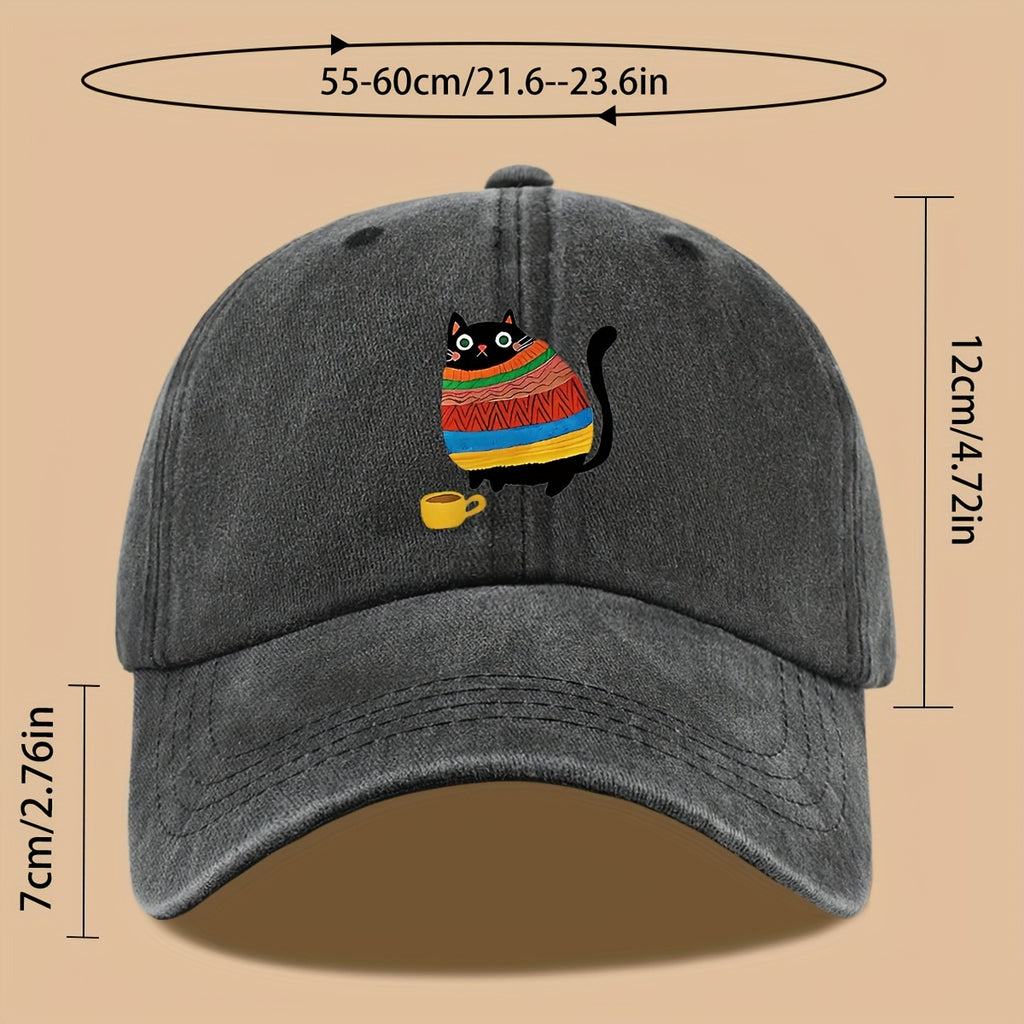 70 Lightweight Breathable 1pc Cat Print Trucker Hat - Vintage Washed Baseball Cap with Adjustable Strap, Unisex Outdoor Sun Hat | Ideal for Vacation, Hiking, Birthday Gifts