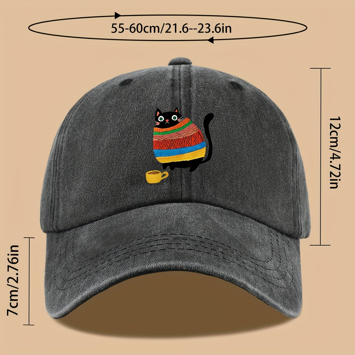 70 Lightweight Breathable 1pc Cat Print Trucker Hat - Vintage Washed Baseball Cap with Adjustable Strap, Unisex Outdoor Sun Hat | Ideal for Vacation, Hiking, Birthday Gifts
