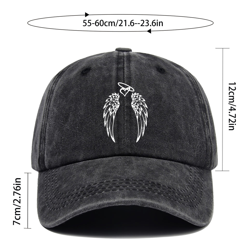 1pc Vintage Washed Distressed Duckbill Trucker Hat - Unisex Adjustable Buckle Baseball Cap with Wing Print, Lightweight Suitable for Outdoor Fishing, Hunting, Cycling, Suitable for Men & Women, Machine Washable Design, Winged Cap for Vacations