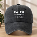 FAITH OVER FEAR字母印画棒球帽经典水洗复古做旧鸭舌帽户外休闲运动逛街度假旅行遮阳帽子轻便柔软舒适吸汗透气帽子个性街头嘻哈帽