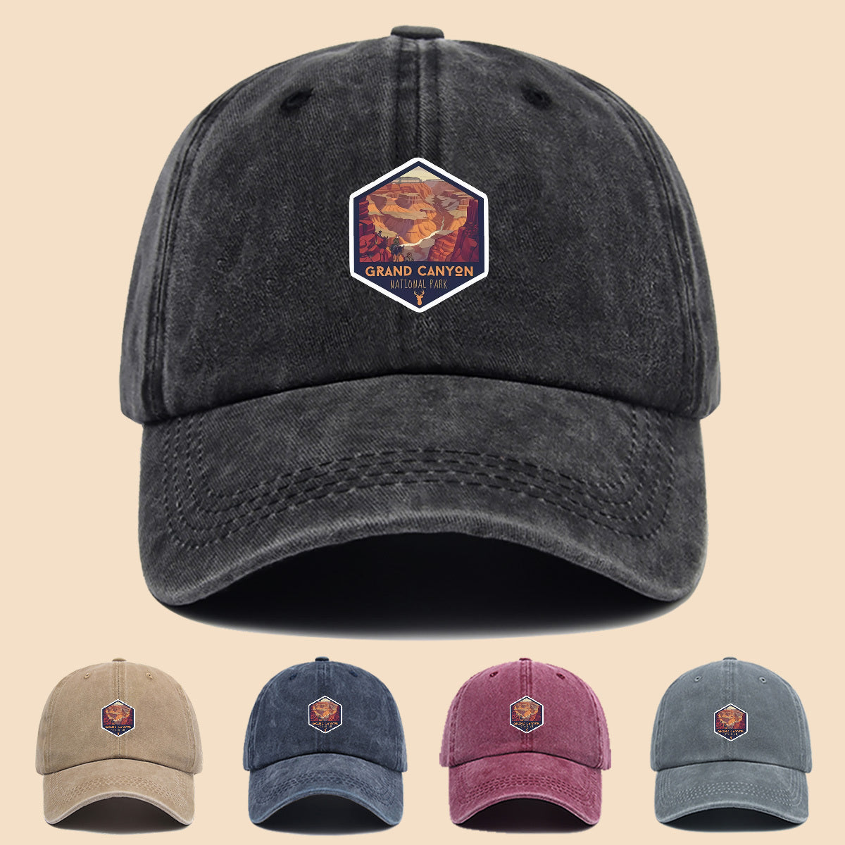 1pc Polyester Material Brightly Colored Grand Canyon National Park Minimalist Theme Design Printed Baseball Cap. Urban Casual Headwear. Black Papa Trucker Hat. Solid Color Minimalist Retro Soft-Top Curved Brim Dad Hat. Adjustable Size. Unisex Music