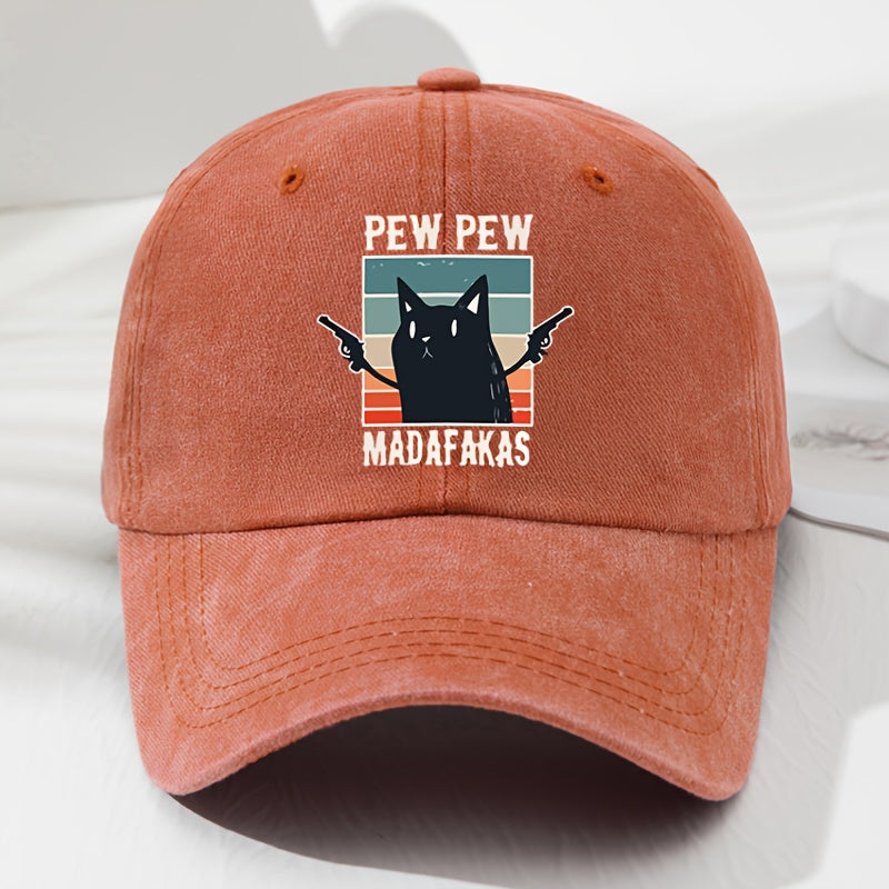 Men's & Women's "Pew Pew" Madafakas Graphic Baseball Cap - Adjustable, Lightweight, Polyester, Retro Style with Colorful Cat Design, Ideal for Outdoor Activities, Fishing, Camping, Outdoor Sports Cap | Retro Style Cap | Lightweight Headgear