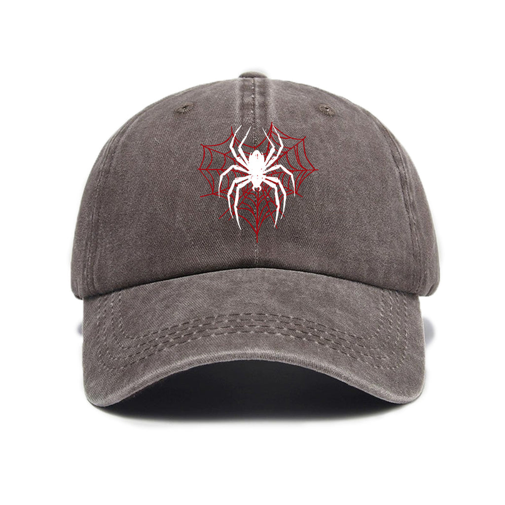1 Top Water Washed Old Printed Baseball Cap Adult Versatile Spider Printed Water Washed Old Soft Top Sunshade Baseball Cap Men And Women Practical Baseball Cap