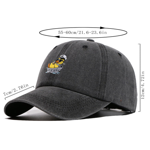 1pc Cartoon Captain Duck Printed Baseball Cap, Yellow Duck Wearing Captain Hat And Glasses, Sitting on Yacht with Drink, Fun Trendy Sun Hat, Unisex Adjustable Casual Street Fashion Hat, Outdoor Play Vacation Hat, Beach Seaside Sunshade Hat