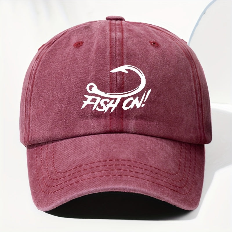 Unisex FISH ON Hook Print Washed Vintage Baseball Cap Fashion Men Women Sun Hat Adjustable Size Trucker Cap Suitable for All Seasons Daily Wear