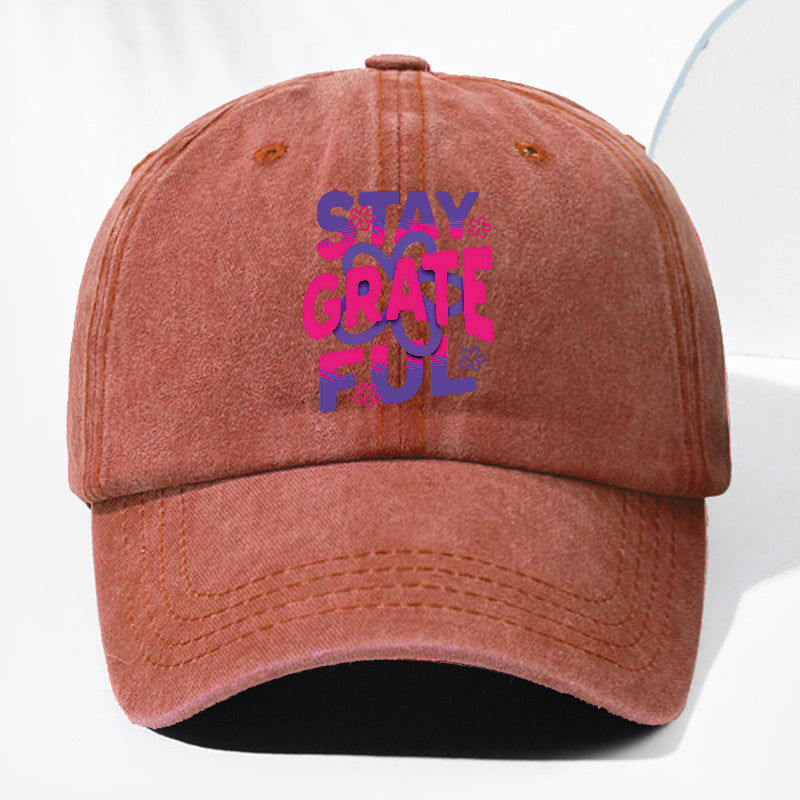 Unisex STAY GRATE FUL Letter Print Washed Vintage Baseball Cap Fashion Men Women Sun Hat Adjustable Size Trucker Cap Suitable for All Seasons Daily Wear