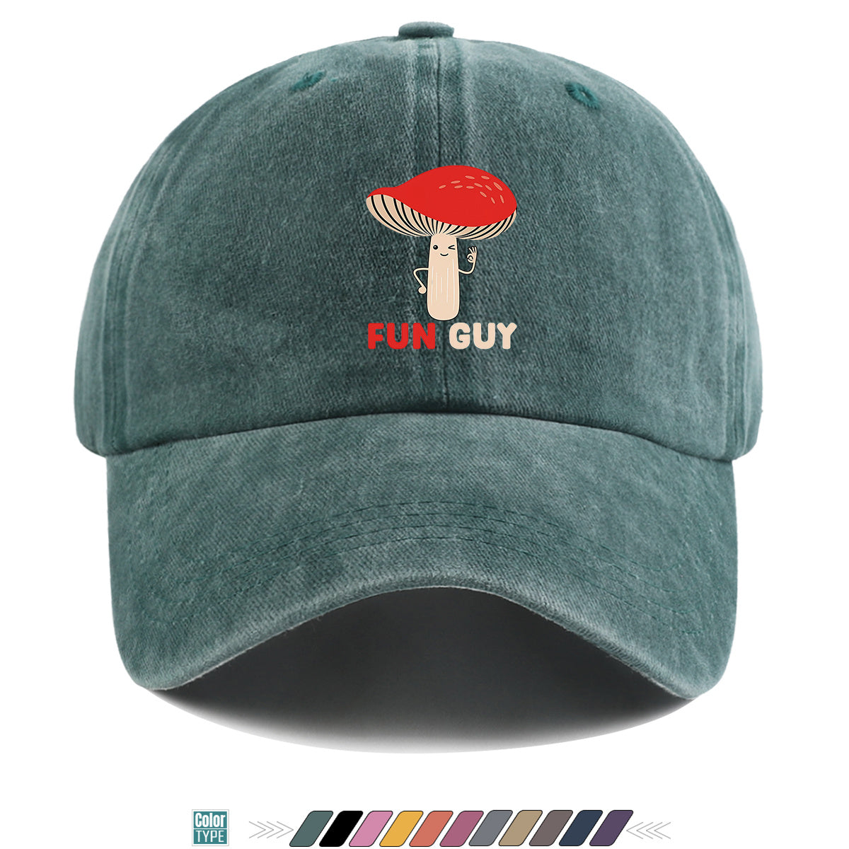 1pc FUN GUY Mushroom Print Baseball Cap with Winking V-Sign & Mushroom - Adjustable Unisex Hat Suitable for Outdoor, Parties, Travel, Picnic, Camping - Breathable Sun Hat for Men & Women, Creative Gift for Daily Wear and Birthdays