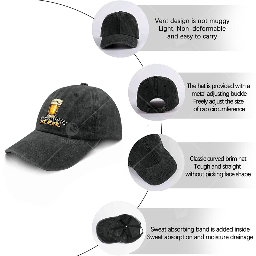 Funny Beer Lovers with "Wishing You Were Beer" Print - Retro Full-Body Beer Unisex Hat Suitable for Christmas Gifts, Games & 4th of Parties - Lightweight Round Top for &