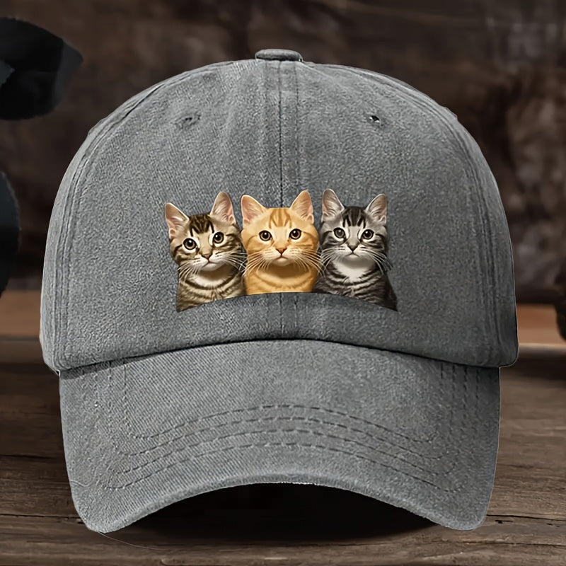 Three Cat Print Baseball Cap - Adjustable, Machine Washable Dad Hat, Suitable for Outdoor Sports, Outdoor Sports Cap, Fashion Trucker Hat Available in Multiple Colors