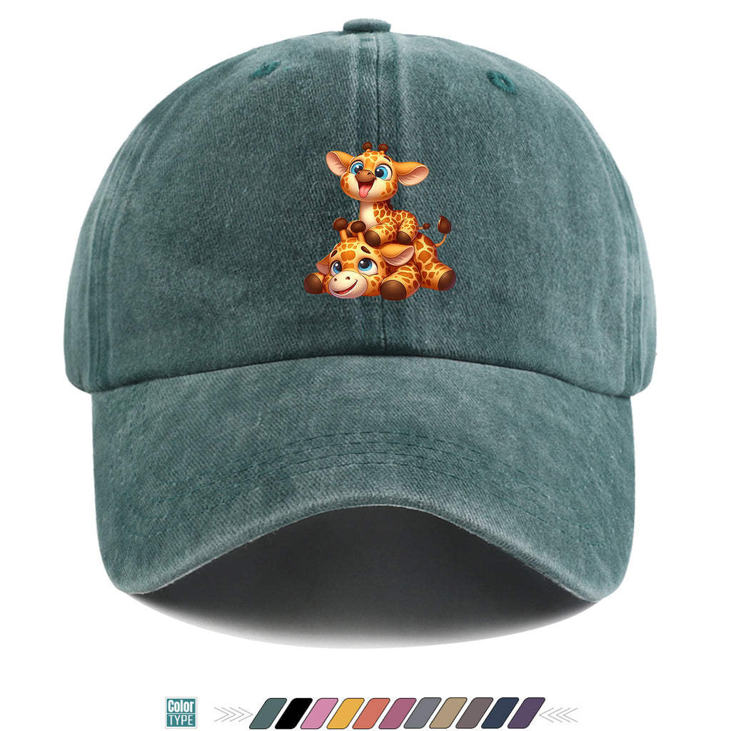 1pc Two Cartoon Giraffe Print Baseball Caps, Lively And Cute Design. Comfortable And Breathable Sun Hat, Fashionable And Beautiful, Suitable for Both Men And Women, Adjustable Size. Trucker Hat, Beach Vacation Hat, Suitable for Outdoor Activities