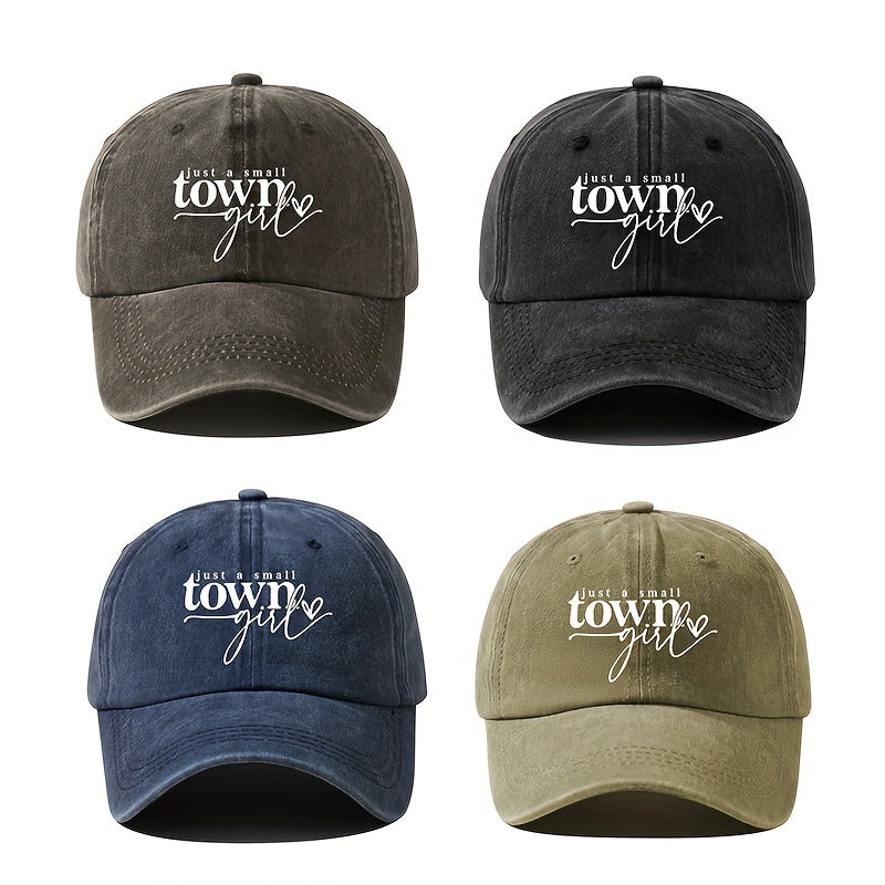 Unisex Adjustable Baseball Cap - "Just A Small Town" Letter Print, 100% Polyester Vintage Washed Style Outdoor Fishing Sun Hat, Suitable for Casual Wear And Sun