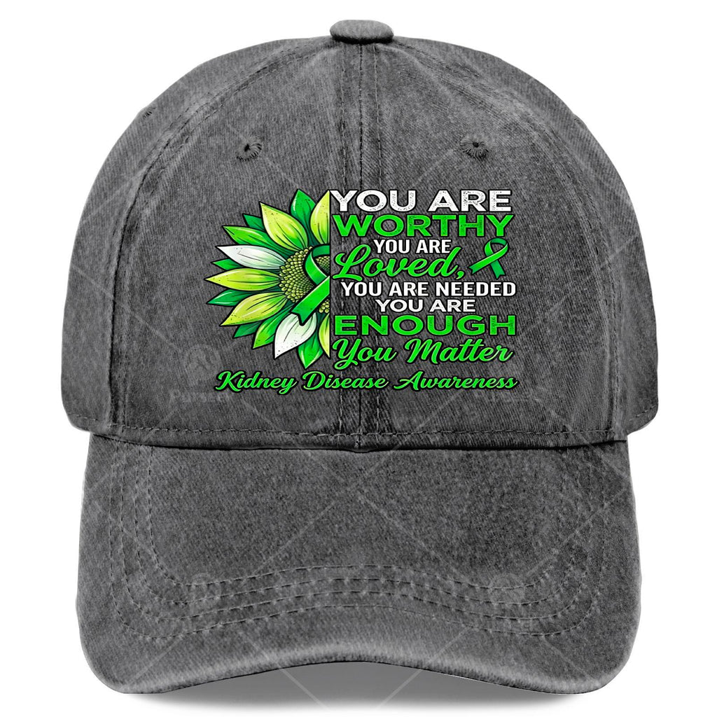 Inspirational Kidney Disease Awareness Warrior Green Ribbon Baseball Cap, Unisex