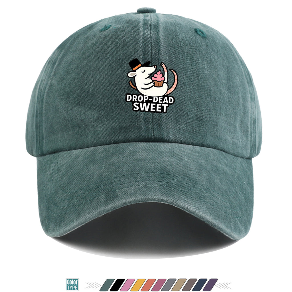 1pc 1pcs "DROP-DEAD SWEET" Mouse Top Hat & Cupcake Print Cap - Adjustable Unisex Baseball Hat Suitable for Parties, Travel, Daily Wear - Cute, Themed Outfits, Street Style for Men & Women (Powder Cream Cupcake)